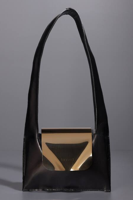 Tann-ED_Black Metallic Flap Bag _Online_at_Aza_Fashions