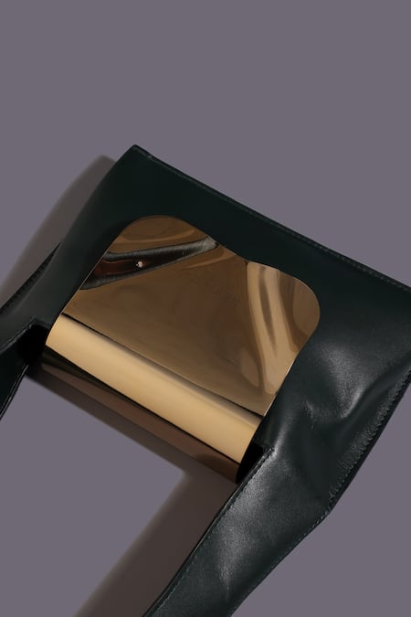 Tann-ED Green Metallic Leather Flap Bag Online at Aza Fashions Tann-ED_Green Metallic Leather Flap Bag _Online_at_Aza_Fashions
