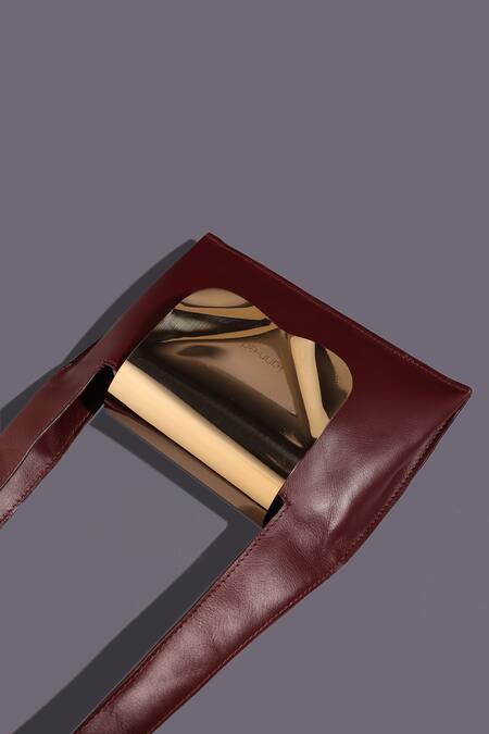 Tann-ED Red Metallic Leather Flap Bag Online at Aza Fashions Tann-ED_Red Metallic Leather Flap Bag _Online_at_Aza_Fashions