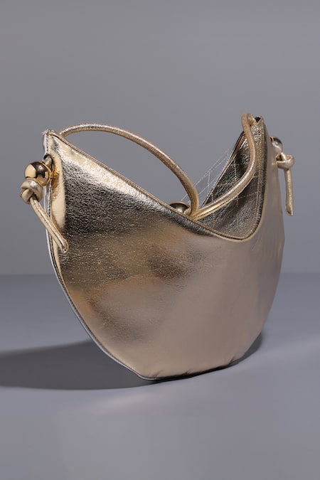 Tann-ED_Gold Chains Textured Pouch Bag _Online_at_Aza_Fashions