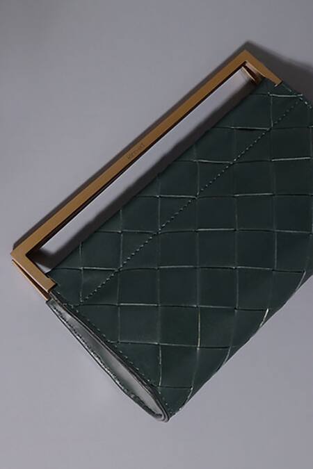 Tann-ED_Green Textured Woven Fold Over Clutch _Online_at_Aza_Fashions