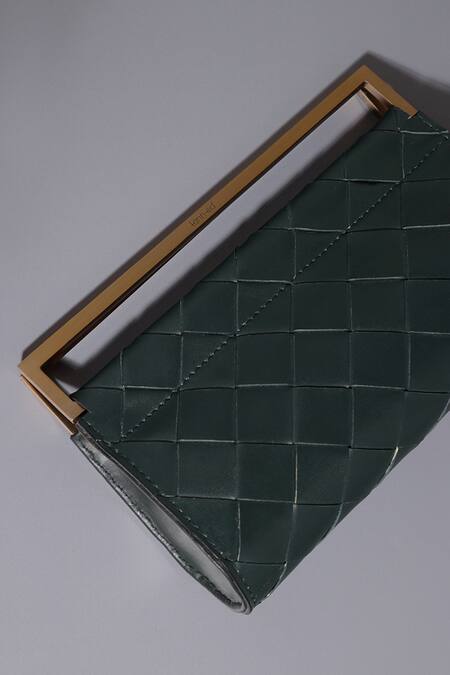 Buy_Tann-ED_Green Textured Woven Fold Over Clutch _Online_at_Aza_Fashions