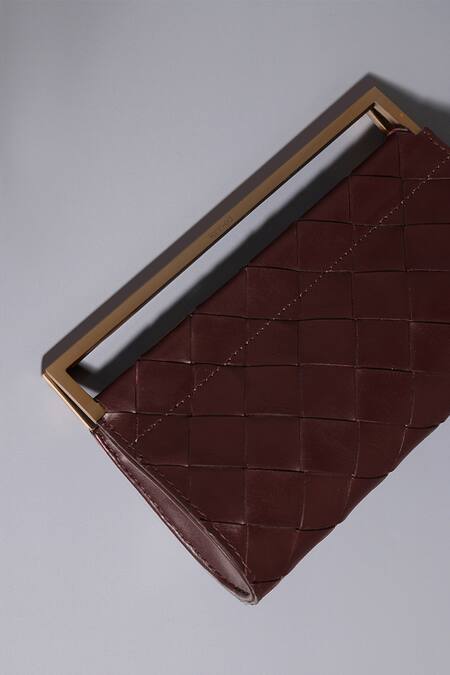 Tann-ED Red Textured Woven Fold Over Clutch Online at Aza Fashions Tann-ED_Red Textured Woven Fold Over Clutch _Online_at_Aza_Fashions