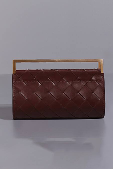 Shop Tann-ED Red Textured Woven Fold Over Clutch Online at Aza Fashions Shop_Tann-ED_Red Textured Woven Fold Over Clutch _Online_at_Aza_Fashions