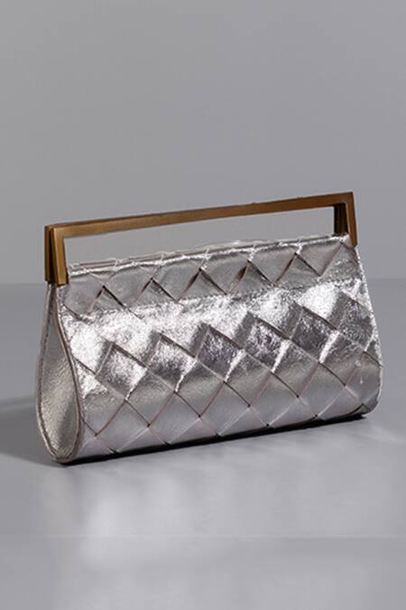Tann-ED_Silver Textured Woven Clutch _Online_at_Aza_Fashions