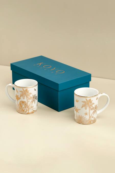 Koyo Studios Gold Pure Porcelain Jungle Safari South African Pattern Mugs - 2 Pcs Online at Aza Fashions Koyo Studios_Gold Pure Porcelain Jungle Safari South African Pattern Mugs - 2 Pcs_Online_at_Aza_Fashions