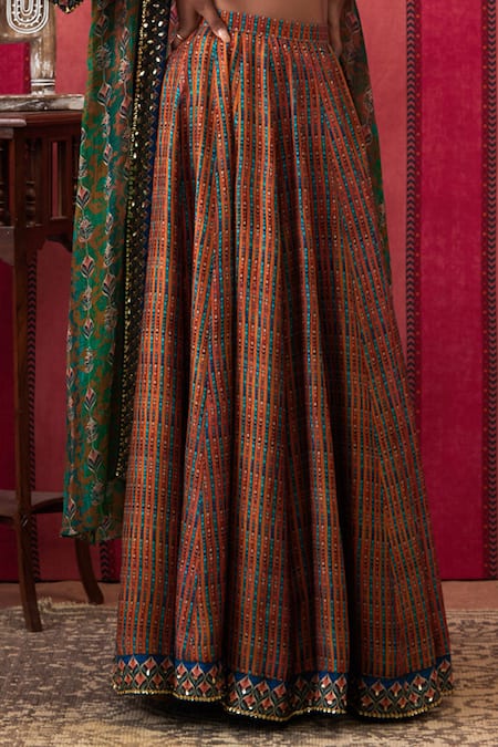 Soup By Sougat Paul_Multi Color Organza, Silk Baroque Bloom Print Embellished Jacket Lehenga Set _at_Aza_Fashions