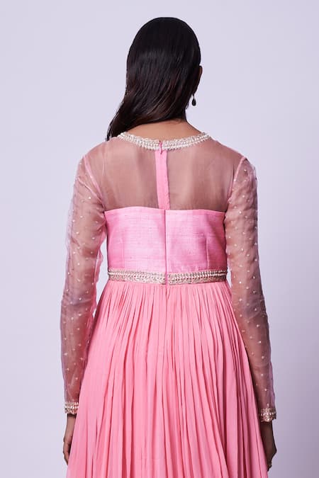 Shop Kavitha Gutta Pink Pure Raw Silk Embroidered Sequin Round Zari Anarkali at Aza Fashions Shop_Kavitha Gutta_Pink Pure Raw Silk Embroidered Sequin Round Zari Anarkali _at_Aza_Fashions