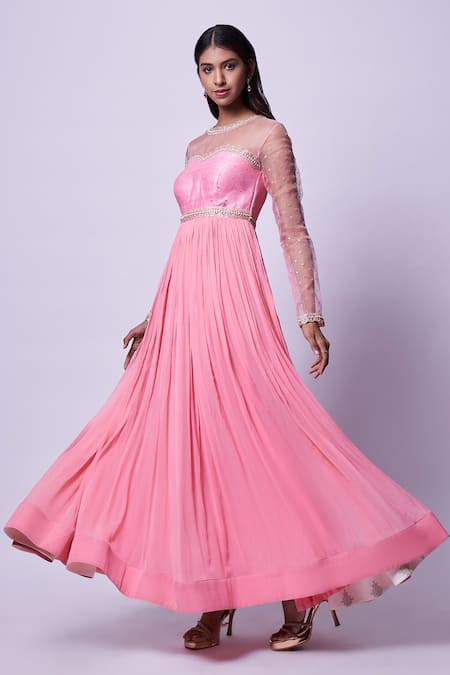 Kavitha Gutta Pink Pure Raw Silk Embroidered Sequin Round Zari Anarkali Online at Aza Fashions Kavitha Gutta_Pink Pure Raw Silk Embroidered Sequin Round Zari Anarkali _Online_at_Aza_Fashions