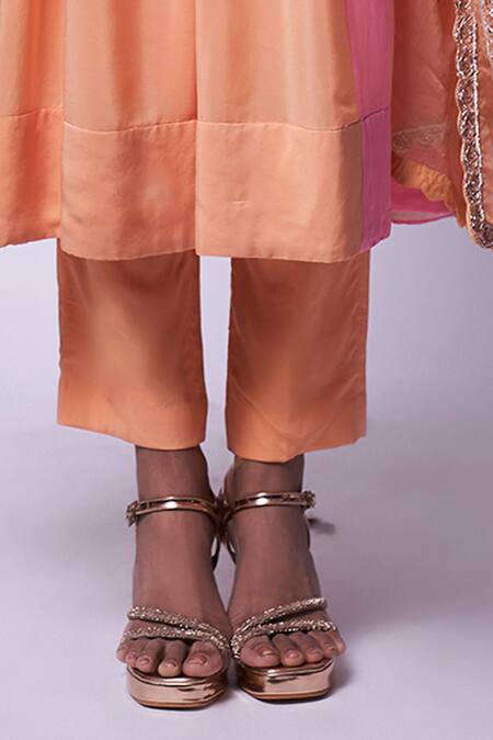 Kavitha Gutta Peach Pure Raw Silk Embroidered Sequin Round Zari Ombre Anarkali With Pant Online at Aza Fashions Kavitha Gutta_Peach Pure Raw Silk Embroidered Sequin Round Zari Ombre Anarkali With Pant _Online_at_Aza_Fashions