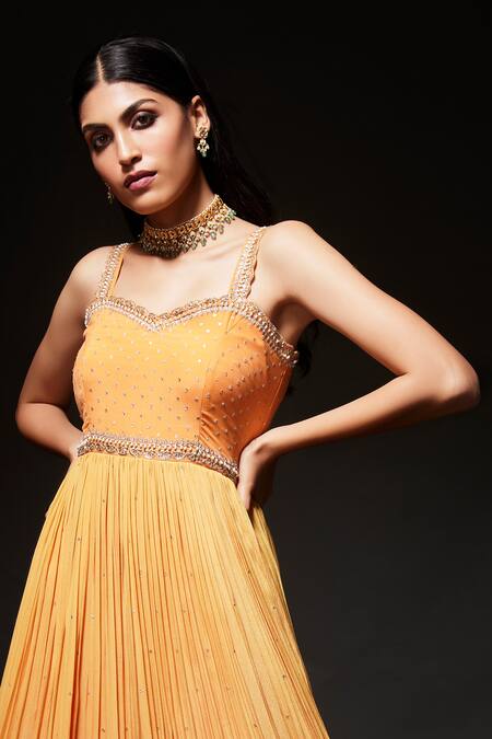 Buy Kavitha Gutta Peach Pure Raw Silk Embroidered Sequin Sweetheart Zari Anarkali With Pant Online at Aza Fashions Buy_Kavitha Gutta_Peach Pure Raw Silk Embroidered Sequin Sweetheart Zari Anarkali With Pant _Online_at_Aza_Fashions