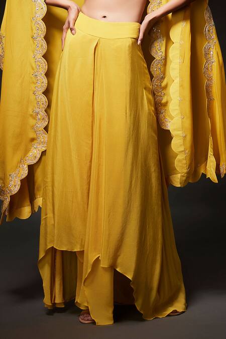 Buy Kavitha Gutta Yellow Blouse Handwoven Banaras Zari Embroidered Sequin Scalloped Skirt Set Online at Aza Fashions Buy_Kavitha Gutta_Yellow Blouse Handwoven Banaras Zari Embroidered Sequin Scalloped Skirt Set _Online_at_Aza_Fashions