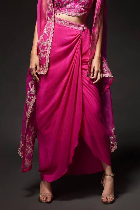 Kavitha Gutta Pink Blouse Pure Raw Silk Embroidered Sequin Cape Open Sheer Zari Skirt Set Online at Aza Fashions Kavitha Gutta_Pink Blouse Pure Raw Silk Embroidered Sequin Cape Open Sheer Zari Skirt Set _Online_at_Aza_Fashions