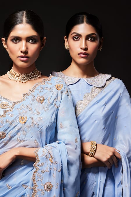 Kavitha Gutta Sequin Embroidered Scalloped Saree With Blouse 
