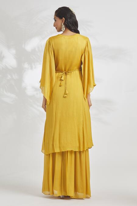 Shop Samyukta Singhania Yellow Chiffon Embroidery Round Neck Top And Skirt Set at Aza Fashions Shop_Samyukta Singhania_Yellow Chiffon Embroidery Round Neck Top And Skirt Set_at_Aza_Fashions