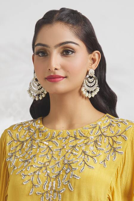 Shop Samyukta Singhania Yellow Chiffon Embroidery Round Neck Top And Skirt Set Online at Aza Fashions Shop_Samyukta Singhania_Yellow Chiffon Embroidery Round Neck Top And Skirt Set_Online_at_Aza_Fashions