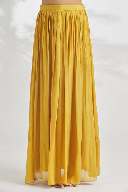 Samyukta Singhania Yellow Chiffon Embroidery Round Neck Top And Skirt Set at Aza Fashions Samyukta Singhania_Yellow Chiffon Embroidery Round Neck Top And Skirt Set_at_Aza_Fashions