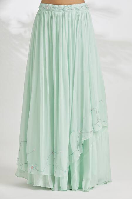 Samyukta Singhania Blue Organza, Chiffon Sequins, Zari Zardosi Embroidered Blouse Lehenga Set Online at Aza Fashions Samyukta Singhania_Blue Organza, Chiffon Sequins, Zari Zardosi Embroidered Blouse Lehenga Set_Online_at_Aza_Fashions