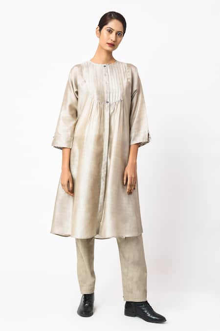 JAYATI GOENKA Latte Chanderi Silk Tunic With Trouser 