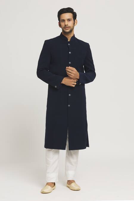 Shop Arihant Rai Sinha Blue Silk Nawabi Sherwani And Pant Set Online at Aza Fashions Shop_Arihant Rai Sinha_Blue Silk Nawabi Sherwani And Pant Set _Online_at_Aza_Fashions