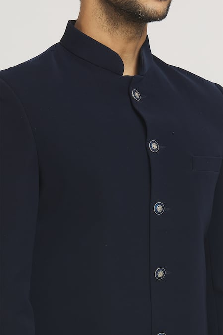 Arihant Rai Sinha Blue Silk Nawabi Sherwani And Pant Set at Aza Fashions Arihant Rai Sinha_Blue Silk Nawabi Sherwani And Pant Set _at_Aza_Fashions