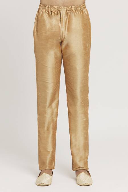 Arihant Rai Sinha_Gold Brocade, Silk Stones Floral Pattern Sherwani Set_at_Aza_Fashions