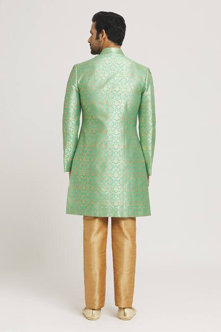 Shop Arihant Rai Sinha Green Brocade, Silk Zari Floral Woven Sherwani Set at Aza Fashions Shop_Arihant Rai Sinha_Green Brocade, Silk Zari Floral Woven Sherwani Set_at_Aza_Fashions