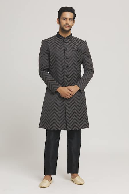 Aryavir Malhotra Chevron Geometric Pattern Sherwani Set 