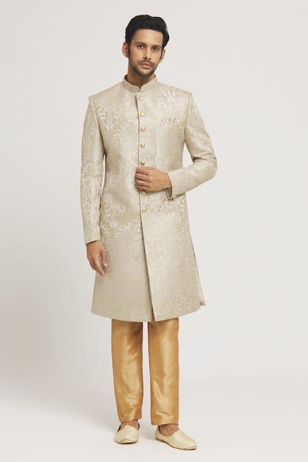 Aryavir Malhotra Floral Woven Pattern Brocade Sherwani Set 