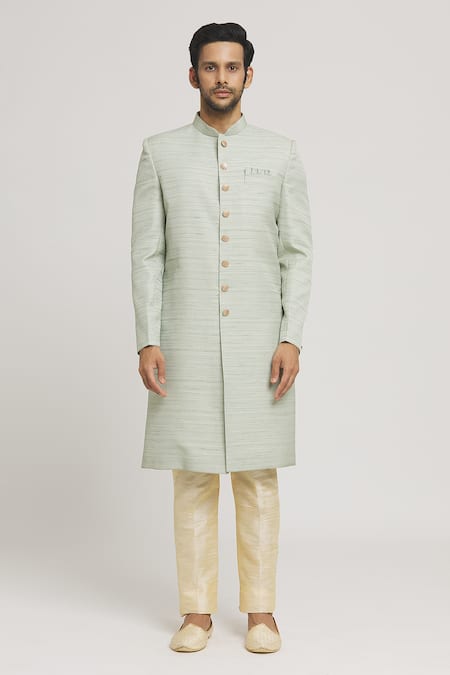 Arihant Rai Sinha Green Bamboo Nawabi Sherwani And Pant Set at Aza Fashions Arihant Rai Sinha_Green Bamboo Nawabi Sherwani And Pant Set _at_Aza_Fashions