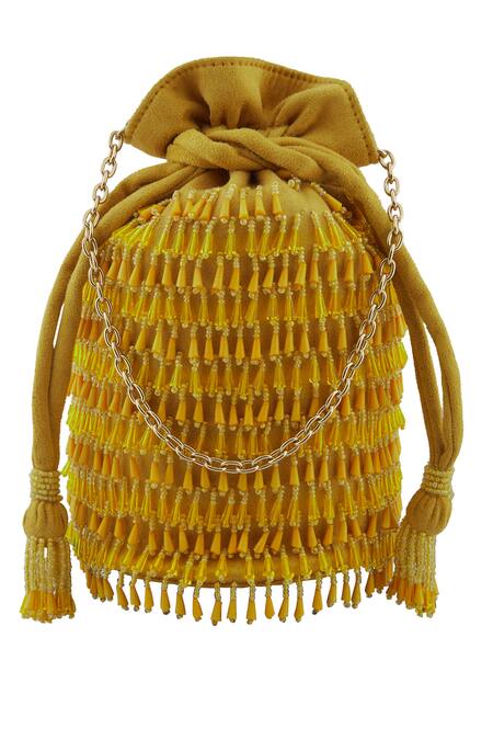 Shop_Anshu Goyal_Yellow Crystal Embroidered Bag_at_Aza_Fashions