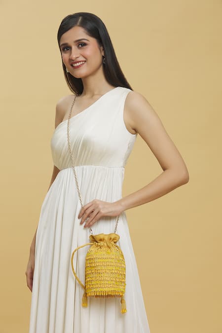 Anshu Goyal_Yellow Crystal Embroidered Bag_Online_at_Aza_Fashions