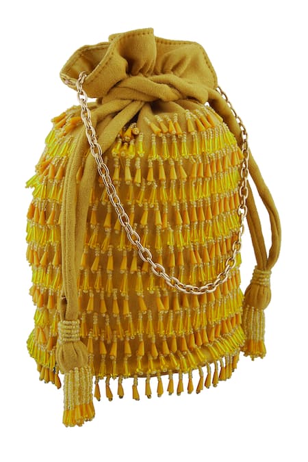 Buy_Anshu Goyal_Yellow Crystal Embroidered Bag_Online_at_Aza_Fashions