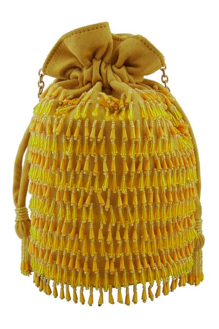 Anshu Goyal_Yellow Crystal Embroidered Bag_at_Aza_Fashions