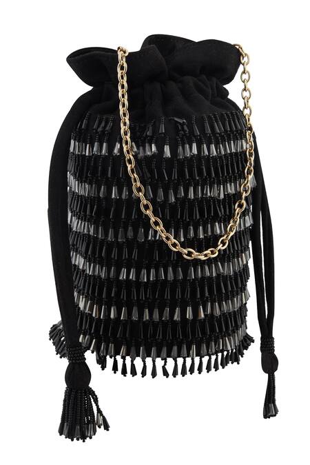 Buy Anshu Goyal Black Crystals, Tassels Hand Embroidered Bag Online at Aza Fashions Buy_Anshu Goyal_Black Crystals, Tassels Hand Embroidered Bag_Online_at_Aza_Fashions