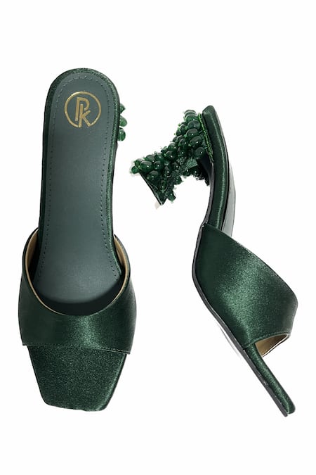 Shop Preet Kaur Green Beads Emma Embellished Block Heels at Aza Fashions Shop_Preet Kaur_Green Beads Emma Embellished Block Heels _at_Aza_Fashions