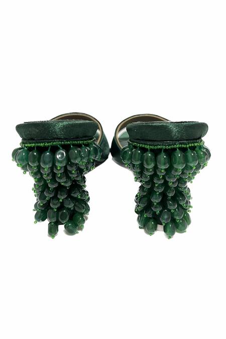 Preet Kaur Green Beads Emma Embellished Block Heels Online at Aza Fashions Preet Kaur_Green Beads Emma Embellished Block Heels _Online_at_Aza_Fashions