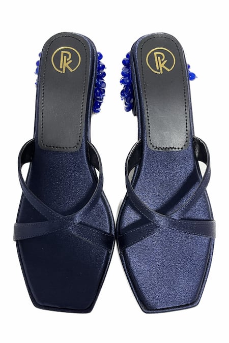 Shop Preet Kaur Blue Beads Azure Embellished Block Heels at Aza Fashions Shop_Preet Kaur_Blue Beads Azure Embellished Block Heels _at_Aza_Fashions