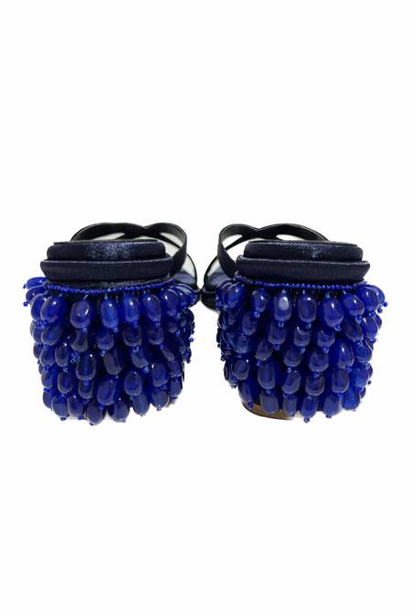 Preet Kaur Blue Beads Azure Embellished Block Heels Online at Aza Fashions Preet Kaur_Blue Beads Azure Embellished Block Heels _Online_at_Aza_Fashions