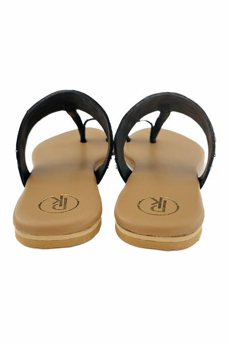 Shop_Preet Kaur_Black Sunehri Embroidered Kolhapuri Flats _Online_at_Aza_Fashions