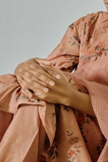 Shop_Dot_Orange Cotton Embroidery Bandeau Neck Floral Print Gathered Kurta With Pant _Online_at_Aza_Fashions