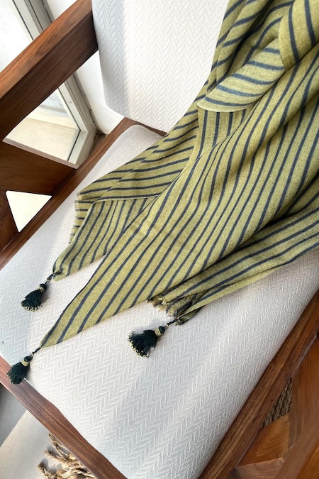 Dot_Green Calla Striped Cashmere Shawl _Online_at_Aza_Fashions