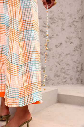 Buy_Aapro_Multi Color Cotton Beads Halter Neck, Round Checkered Print Dress With Jacket 