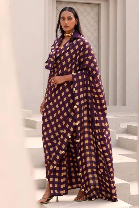 Buy Aapro Beige Crepe Beads Square Neck, Collared Printed Pre-draped Saree Set With Jacket Online at Aza Fashions Buy_Aapro_Beige Crepe Beads Square Neck, Collared Printed Pre-draped Saree Set With Jacket _Online_at_Aza_Fashions