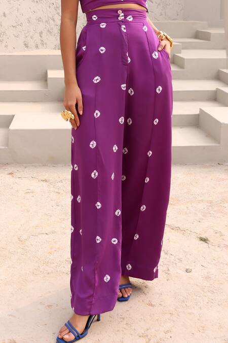 Buy Aapro Purple Modal, Satin Embroidery Square Neck Bandhej Pattern Bustier And Pant Set Online at Aza Fashions Buy_Aapro_Purple Modal, Satin Embroidery Square Neck Bandhej Pattern Bustier And Pant Set _Online_at_Aza_Fashions