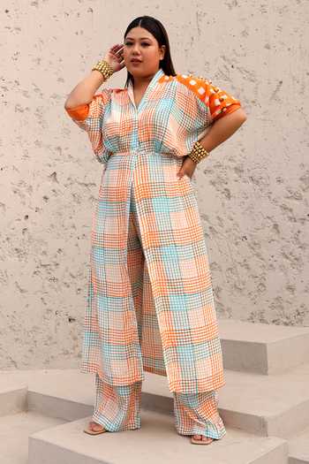Aapro Multi Color Crepe Beads V-neck Maeve Hand Block Printed Kurta And Flared Pant Set Online at Aza Fashions Aapro_Multi Color Crepe Beads V-neck Maeve Hand Block Printed Kurta And Flared Pant Set _Online_at_Aza_Fashions
