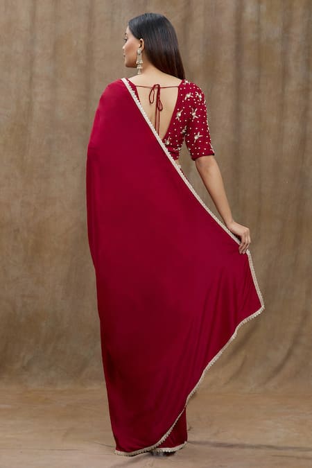 Samyukta Singhania Red Hand Embroidered Chanderi Silk Saree Set 