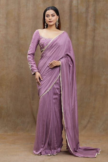 Buy Samyukta Singhania Purple Chanderi Silk Sequins, Embroidery Scoop Lace Bordered Saree With Blouse Online at Aza Fashions Buy_Samyukta Singhania_Purple Chanderi Silk Sequins, Embroidery Scoop Lace Bordered Saree With Blouse _Online_at_Aza_Fashions