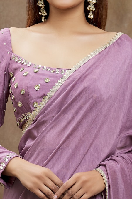 Shop Samyukta Singhania Purple Chanderi Silk Sequins, Embroidery Scoop Lace Bordered Saree With Blouse Online at Aza Fashions Shop_Samyukta Singhania_Purple Chanderi Silk Sequins, Embroidery Scoop Lace Bordered Saree With Blouse _Online_at_Aza_Fashions