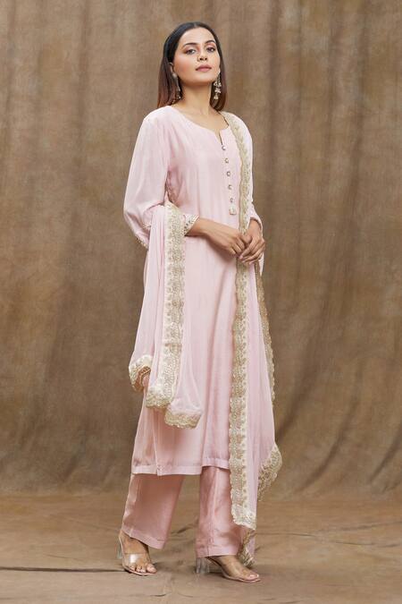 Buy Samyukta Singhania Peach Chanderi, Chiffon, Cotton Sequins, Tassels, Pure Silk Kurta Pant Set Online at Aza Fashions Buy_Samyukta Singhania_Peach Chanderi, Chiffon, Cotton Sequins, Tassels, Pure Silk Kurta Pant Set _Online_at_Aza_Fashions